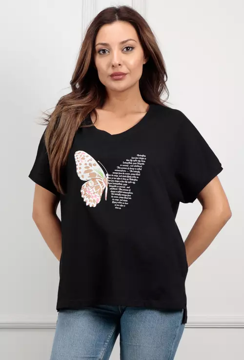 Tricou negru cu imprimeu fluture