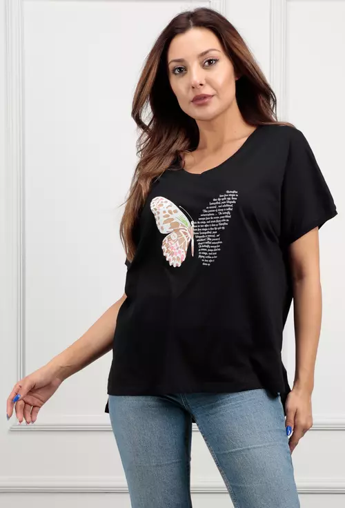 Tricou negru cu imprimeu fluture