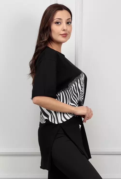 Tricou negru cu imprimeu zebra