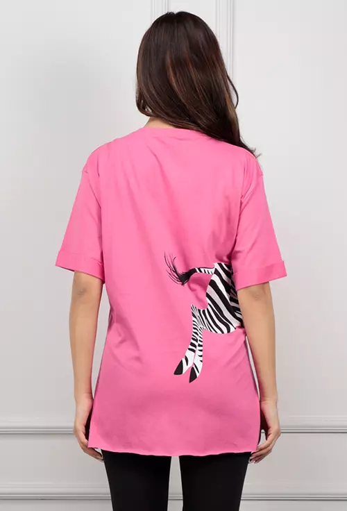 Tricou roz cu imprimeu zebra