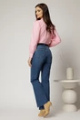 Blugi albastri din denim cu talie inalta si croi evazat, 2, dyfashion.ro