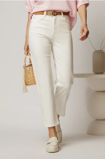 Blugi albi mom fit cu talie inalta