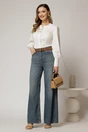 Blugi dama albastru denim cu croi larg si curea in talie, 3, dyfashion.ro