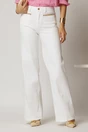 Blugi dama albi din denim cu croi evazat si aplicatii pe buzunare, 1, dyfashion.ro