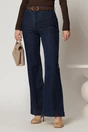 Blugi dama bleumarin cu croi evazat si curea in talie, 1, dyfashion.ro