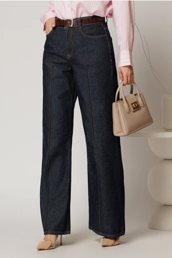 Blugi dama bleumarin cu croi larg si curea in talie