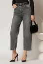Blugi dama gri cu talie inalta si croi mom fit, 1, dyfashion.ro