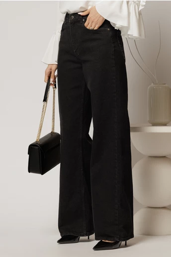 Blugi dama negri evazati cu talie inalta