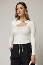 Bluza alba casual cu decolteu decupat si accesoriu, 1, dyfashion.ro