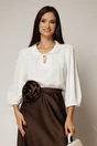 Bluza alba cu guler rotund si snur la gat, 1, dyfashion.ro