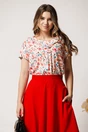 Bluza alba cu imprimeu floral corai din viscoza lejera cu floare la bust, 1, dyfashion.ro