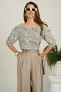 Bluza alba cu imprimeu negru lejera din viscoza, 1, dyfashion.ro