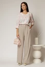 Bluza alba cu imprimeuri roz cu nasturi decorativi si guler rotund incretit, 2, dyfashion.ro