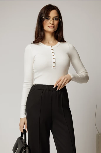 Bluza alba din bumbac croi mulat cu maneca lunga