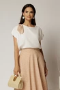 Bluza alba din rayon cu funda bej cu buline, 1, dyfashion.ro