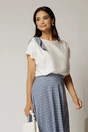 Bluza alba din rayon cu funda bleu cu buline, 1, dyfashion.ro