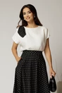 Bluza alba din rayon cu funda neagra cu buline, 1, dyfashion.ro
