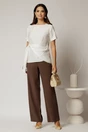 Bluza alba din viscoza cu nod in talie si croi lejer si maneci scurte, 3, dyfashion.ro