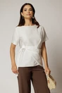 Bluza alba din viscoza cu nod in talie si croi lejer si maneci scurte, 1, dyfashion.ro
