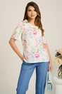Bluza alba din viscoza lejera cu flori colorate, 1, dyfashion.ro