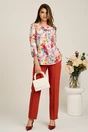 Bluza alba din viscoza lejera cu flori colorate si pliu, 2, dyfashion.ro