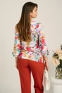 Bluza alba din viscoza lejera cu flori colorate si pliu, 4, dyfashion.ro