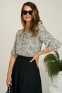 Bluza alba din viscoza lejera cu imprimeu negru si volnas la decolteu, 1, dyfashion.ro