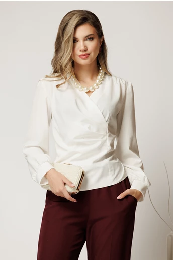 Bluza alba eleganta cu decolteu in V si fronseuri