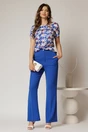 Bluza albastra din satin cu imprimeu floral si manecile scurte, 3, dyfashion.ro
