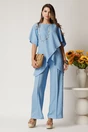Bluza albastra din viscoza cu croi lejer si aspect petrecut asimetric, 3, dyfashion.ro