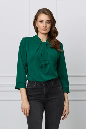 Bluza Alina verde cu aplicatie tip cravata