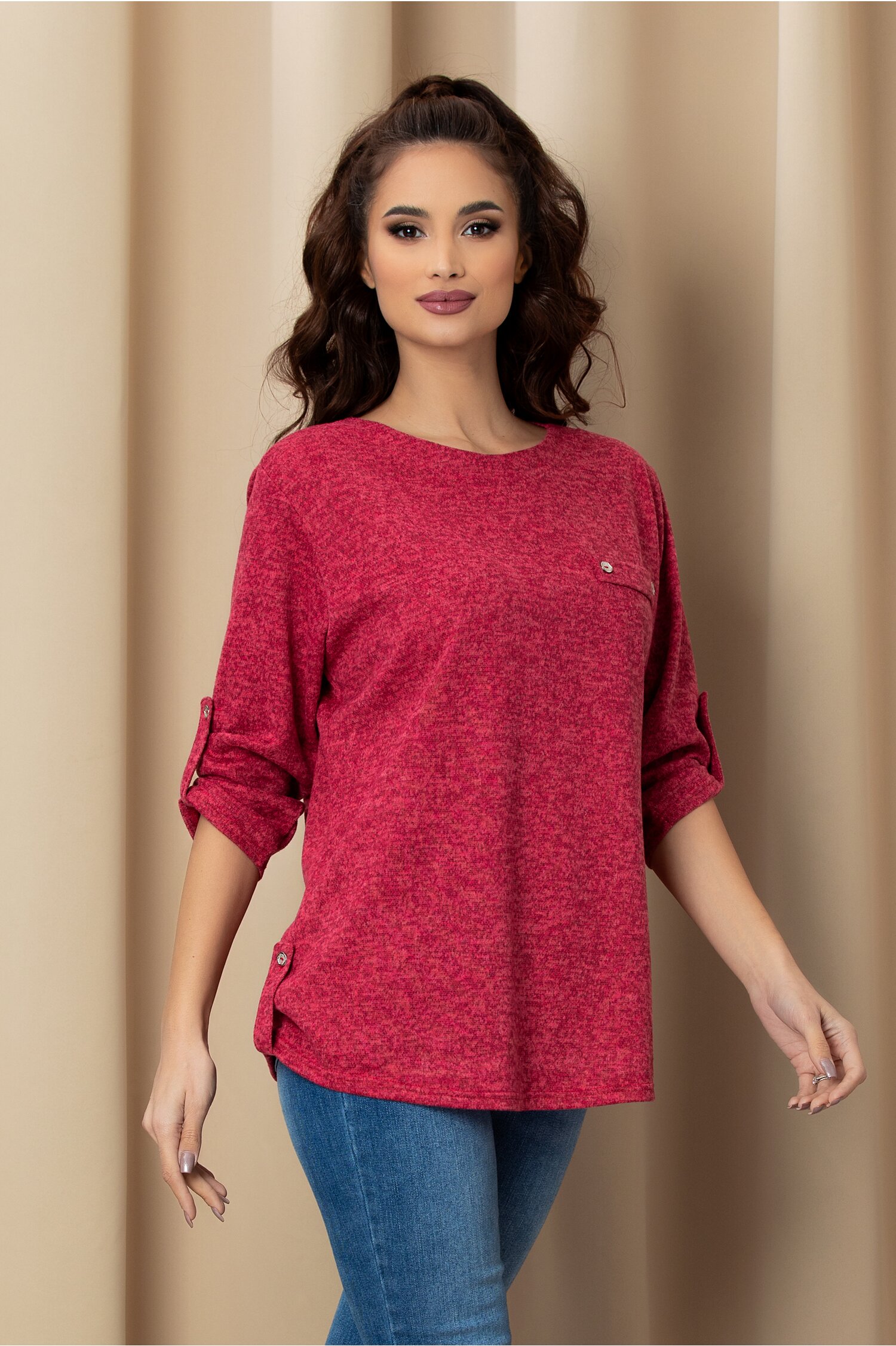 Bluza alinca rosie cu maneci reglabile