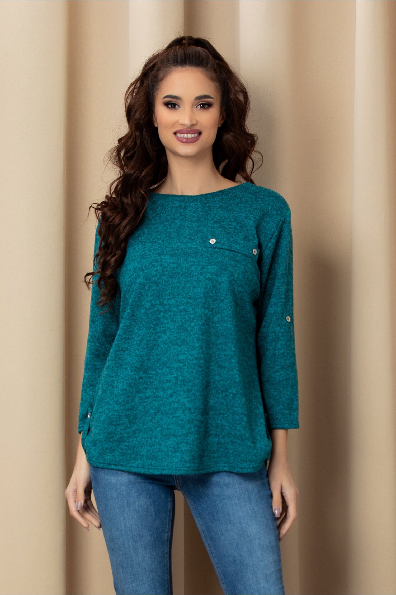 Bluza alinca verde cu maneci reglabile