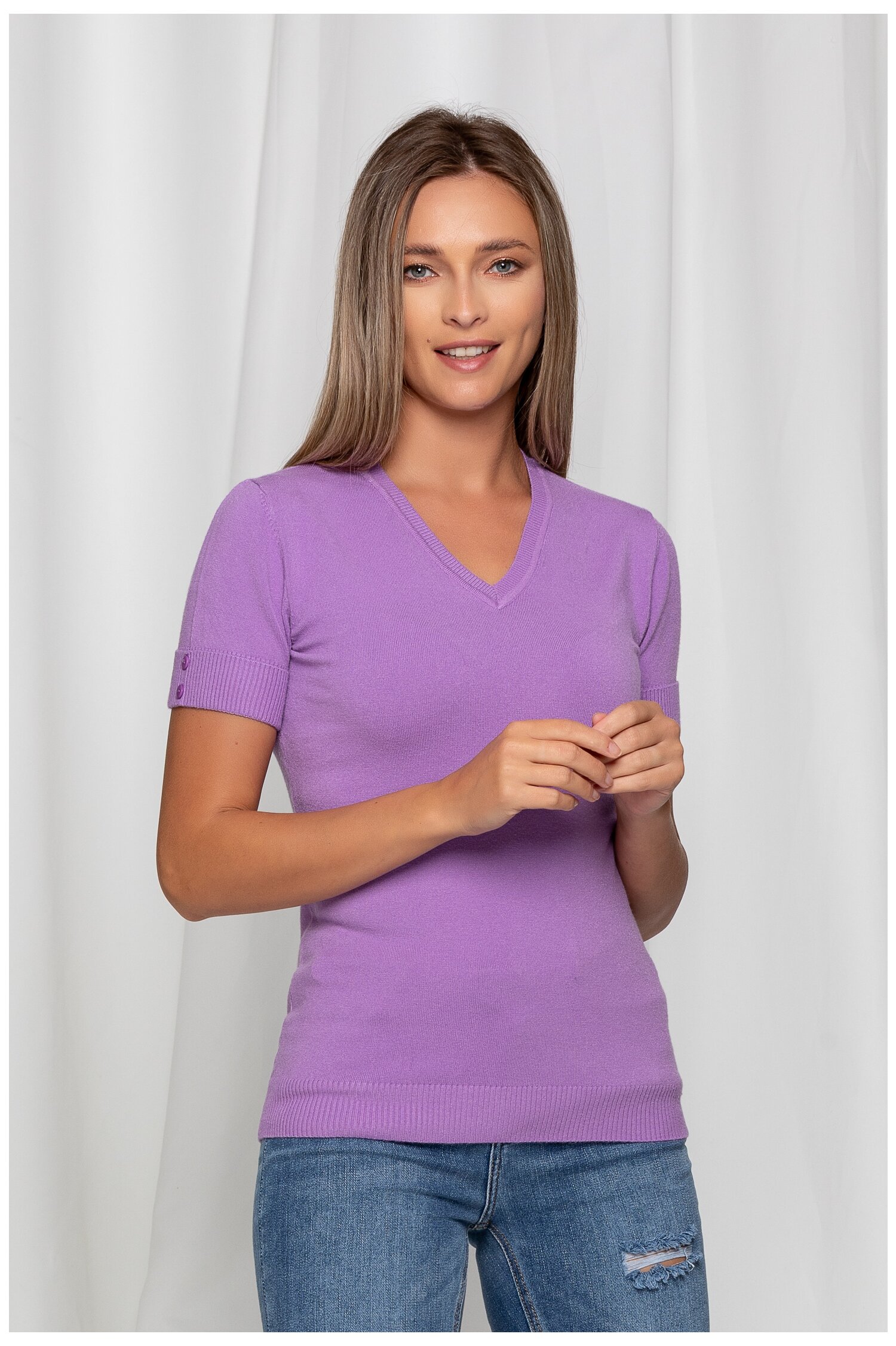 Bluza amalia lila din tricot cu maneci scurte