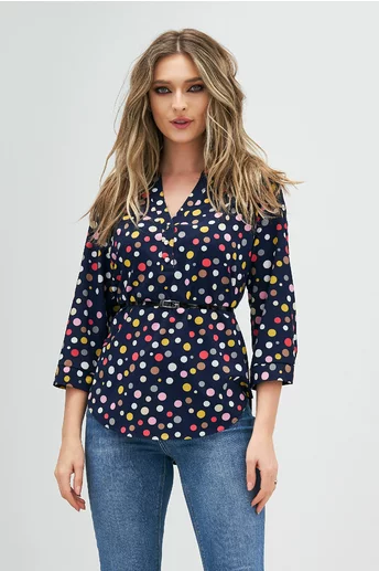 Bluza Aniela bleumarin cu imprimeu buline