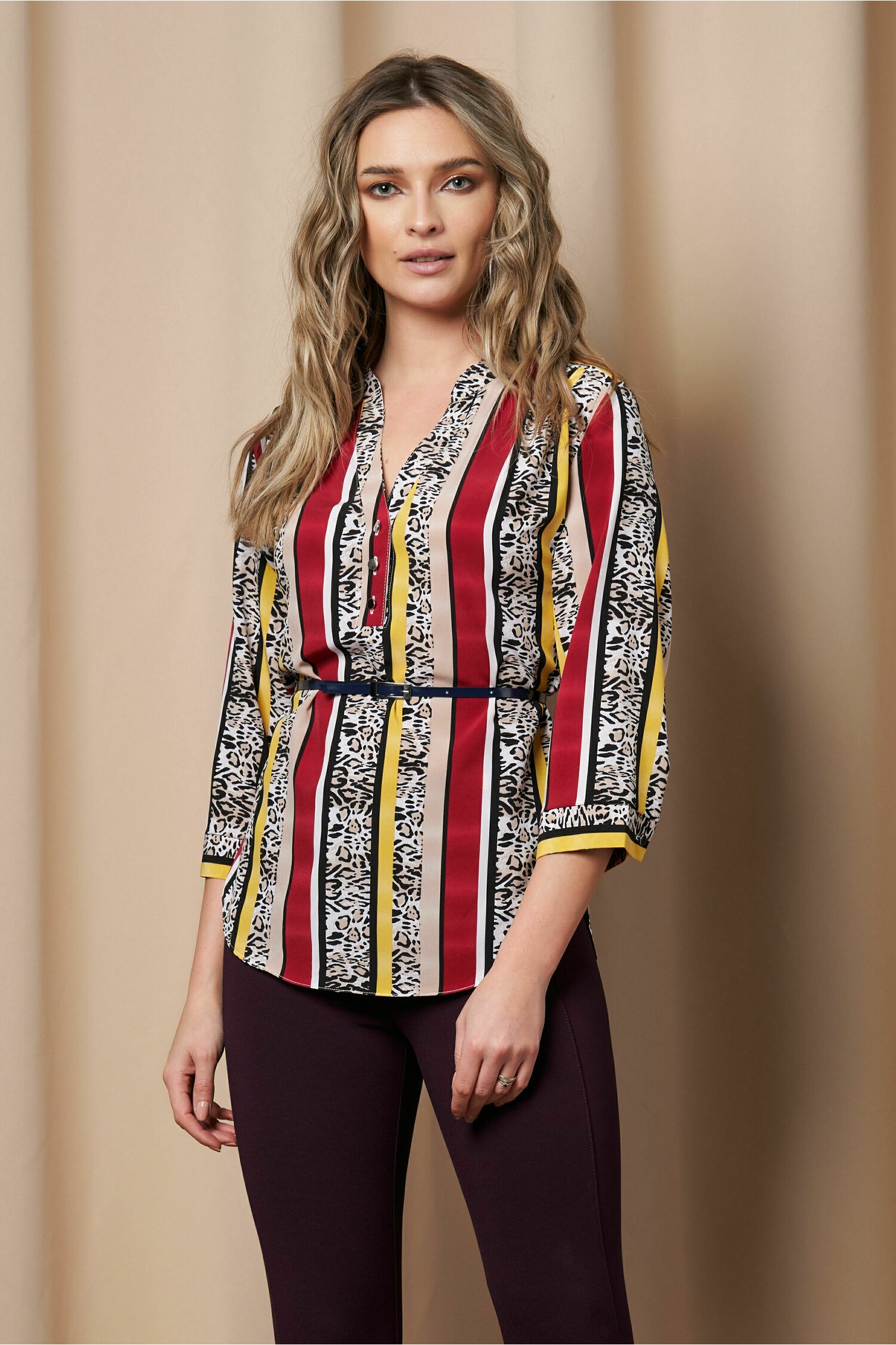 Bluza aniela cu dungi bordo si animal print