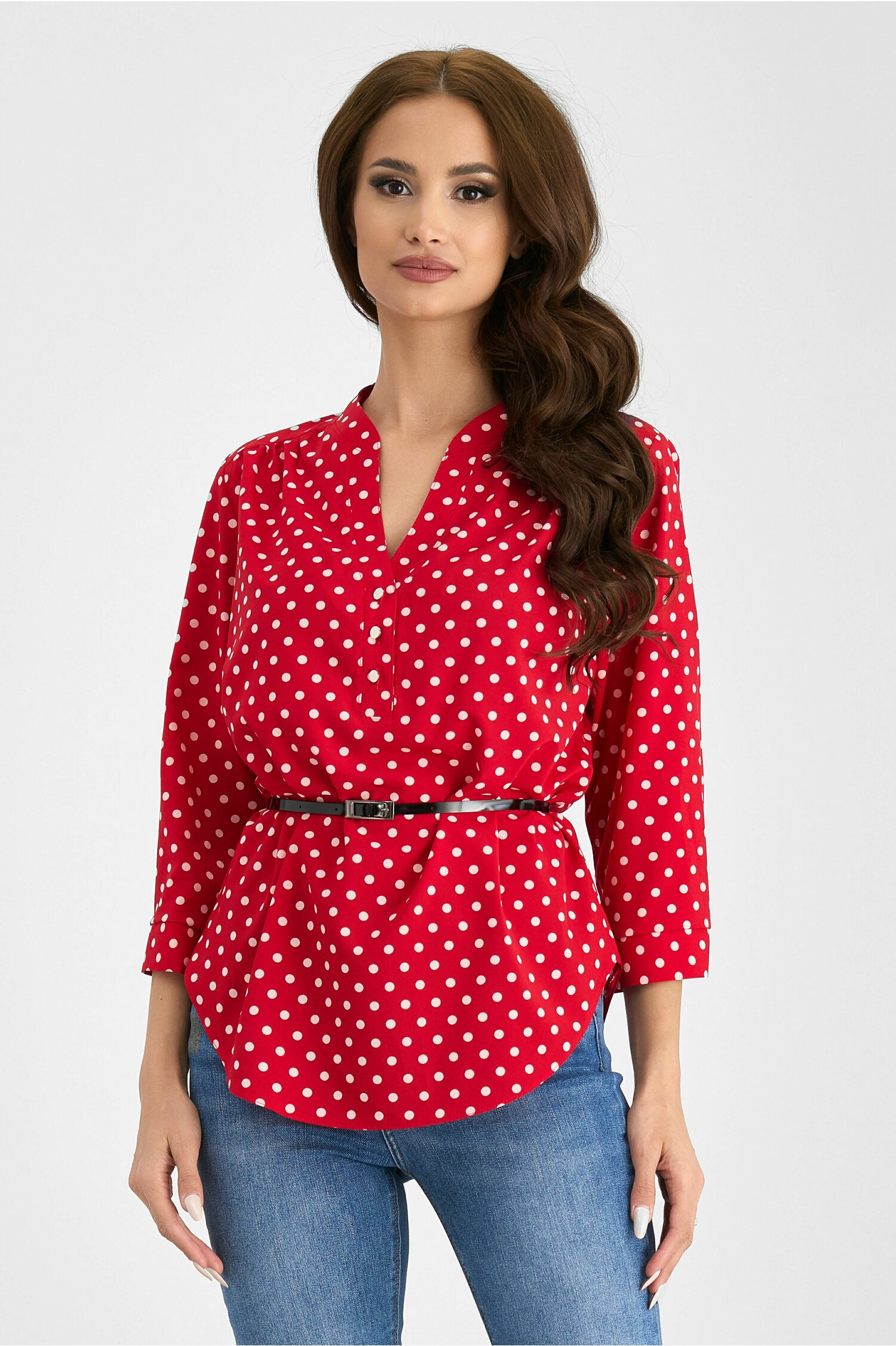 Bluza aniela rosie cu buline albe