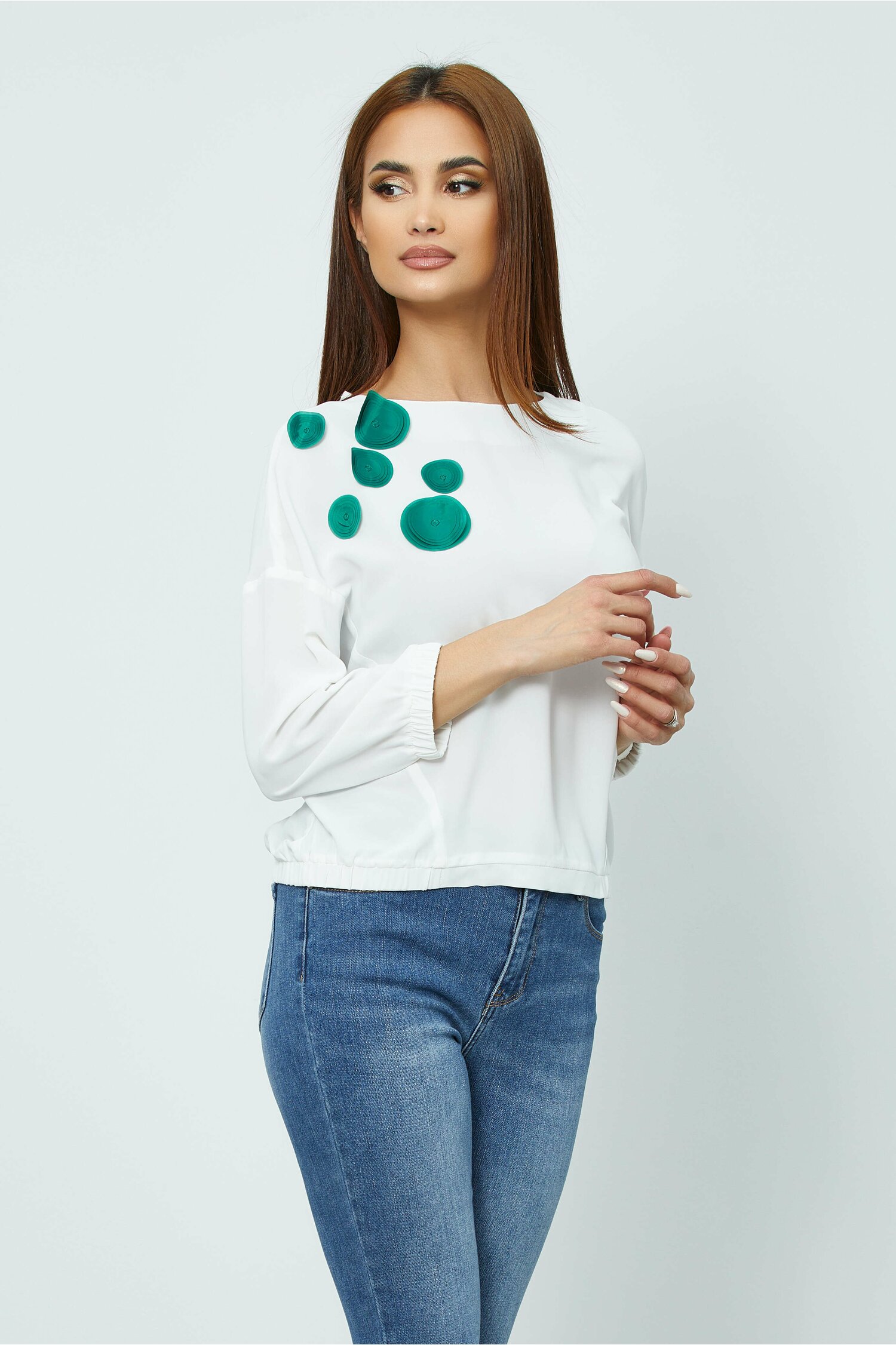 Bluza arden alba cu detalii verzi
