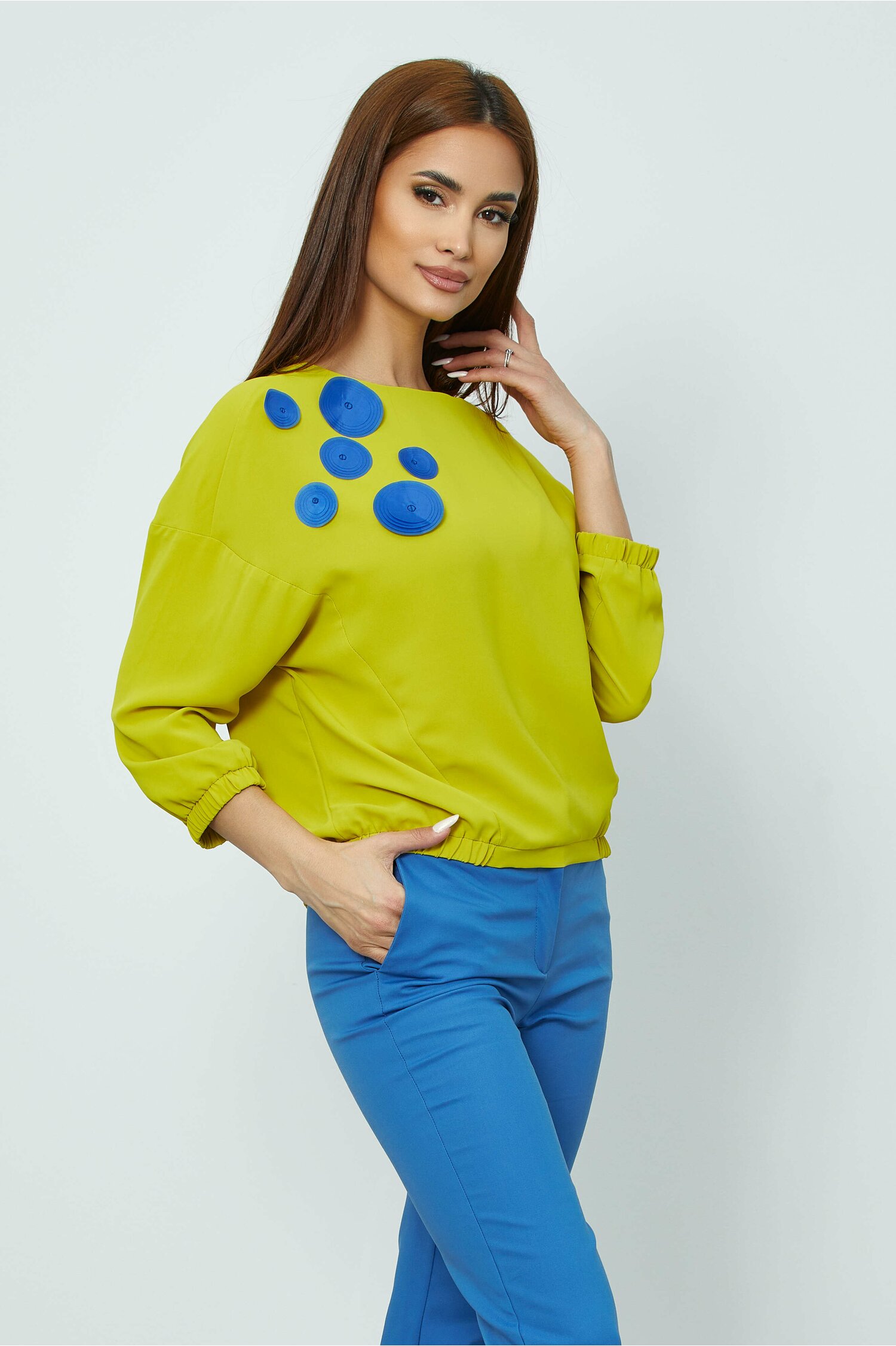 Bluza arden verde lime cu detalii albastre