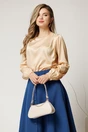 Bluza bej cu buline eleganta din voal satinat cu perle pe umar, 1, dyfashion.ro