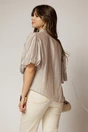Bluza bej cu dungi din tencel cu maneci bufante si guler funda, 2, dyfashion.ro