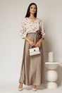 Bluza bej cu imprimeu floral maro si accente stralucitoare discrete, 3, dyfashion.ro