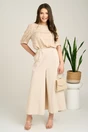 Bluza bej cu imprimeuri geometrice albe din viscoza cu croi drept, 4, dyfashion.ro