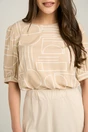Bluza bej cu imprimeuri geometrice albe din viscoza cu croi drept, 3, dyfashion.ro