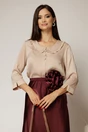 Bluza bej cu nasturi decorativi si guler rotund incretit, 1, dyfashion.ro