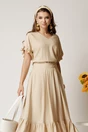 Bluza bej din rayon cu croi drept si volanase la maneci, 1, dyfashion.ro