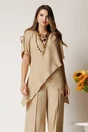 Bluza bej din viscoza cu croi lejer si aspect petrecut asimetric, 1, dyfashion.ro