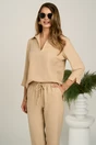Bluza bej vaporoasa din viscoza cu croi lejer si guler ascutit, 1, dyfashion.ro