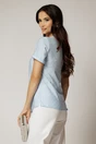 Bluza bleu cu buline din rayon si broderie la decolteu, 2, dyfashion.ro