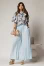 Bluza bleu cu buline mari din tencel cu maneci bufante si guler funda, 3, dyfashion.ro